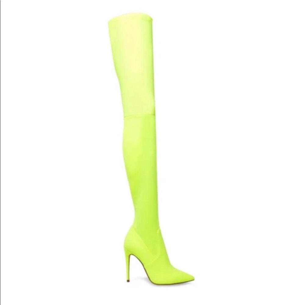Neon Yellow Thigh High Boots